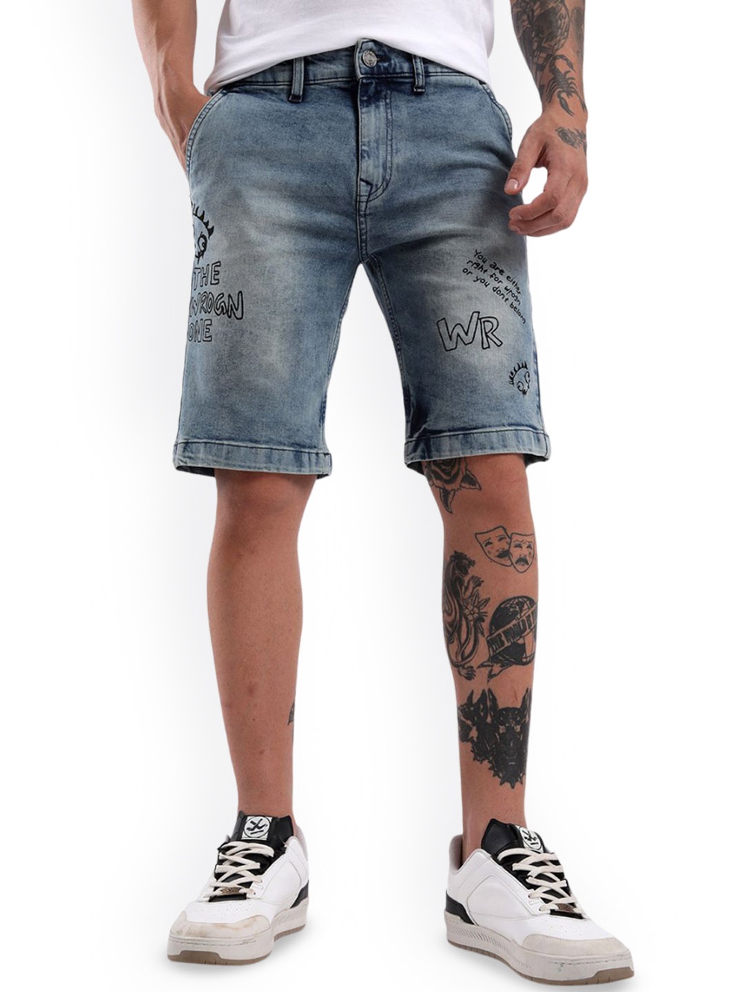 

WROGN Men Washed Slim Fit Denim Shorts, Grey