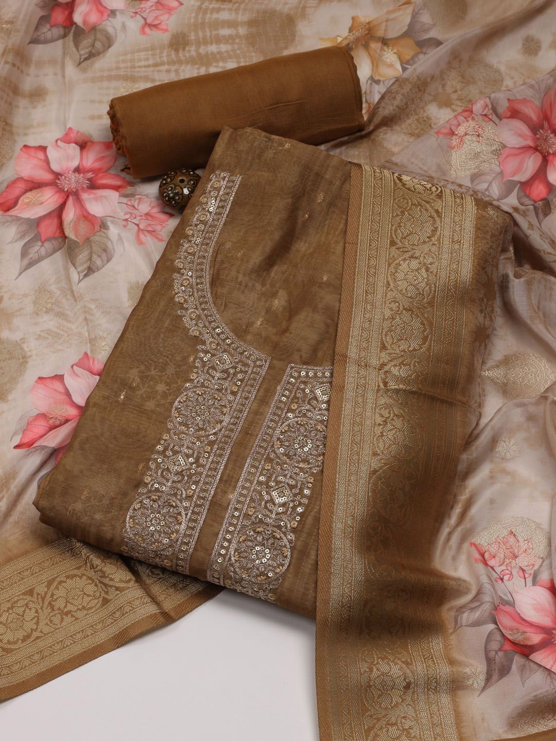 

Meena Bazaar Embroidered Unstitched Dress Material, Mustard