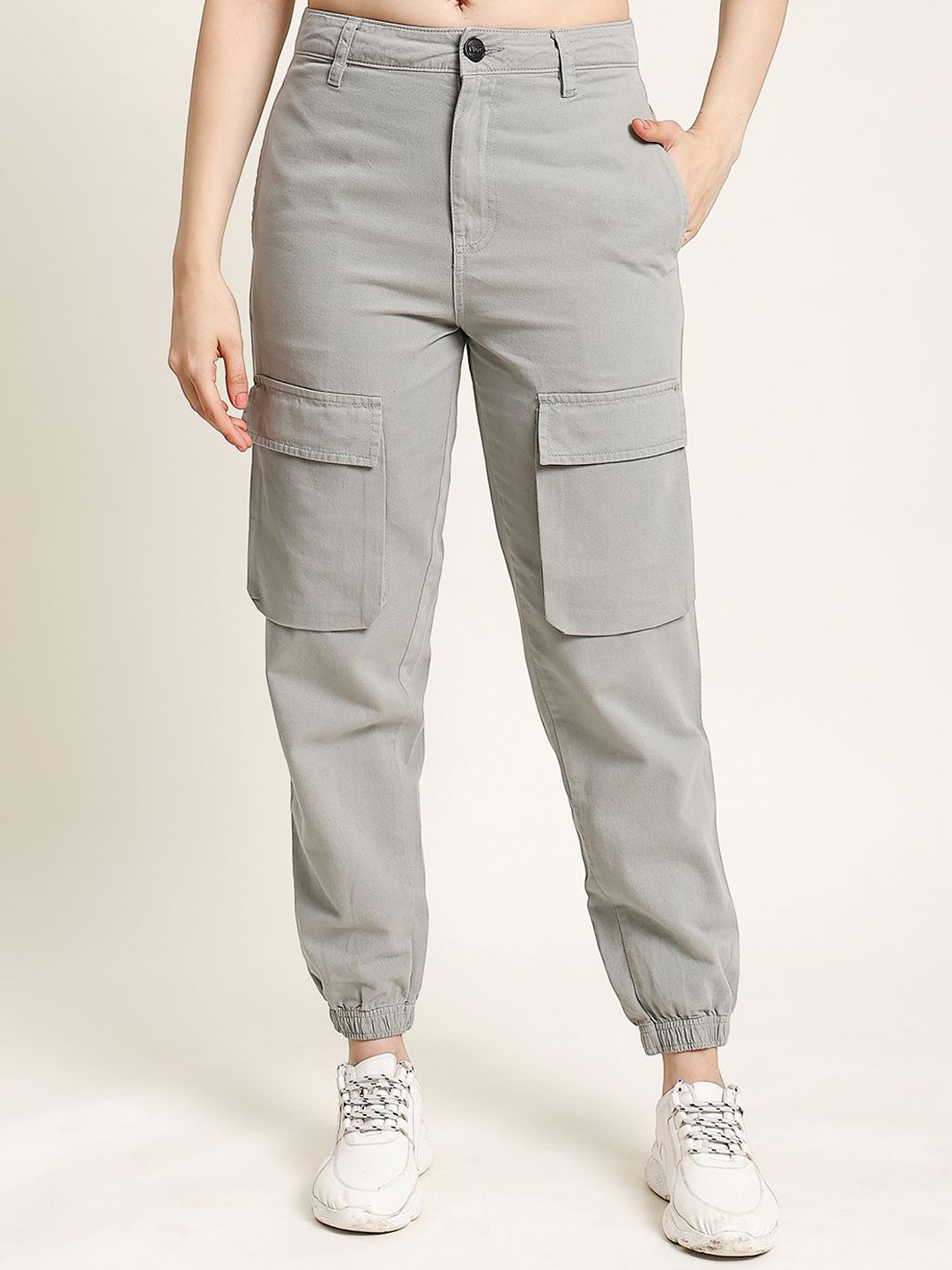 

IVOC Women Classic Solid Cargos Trousers, Grey