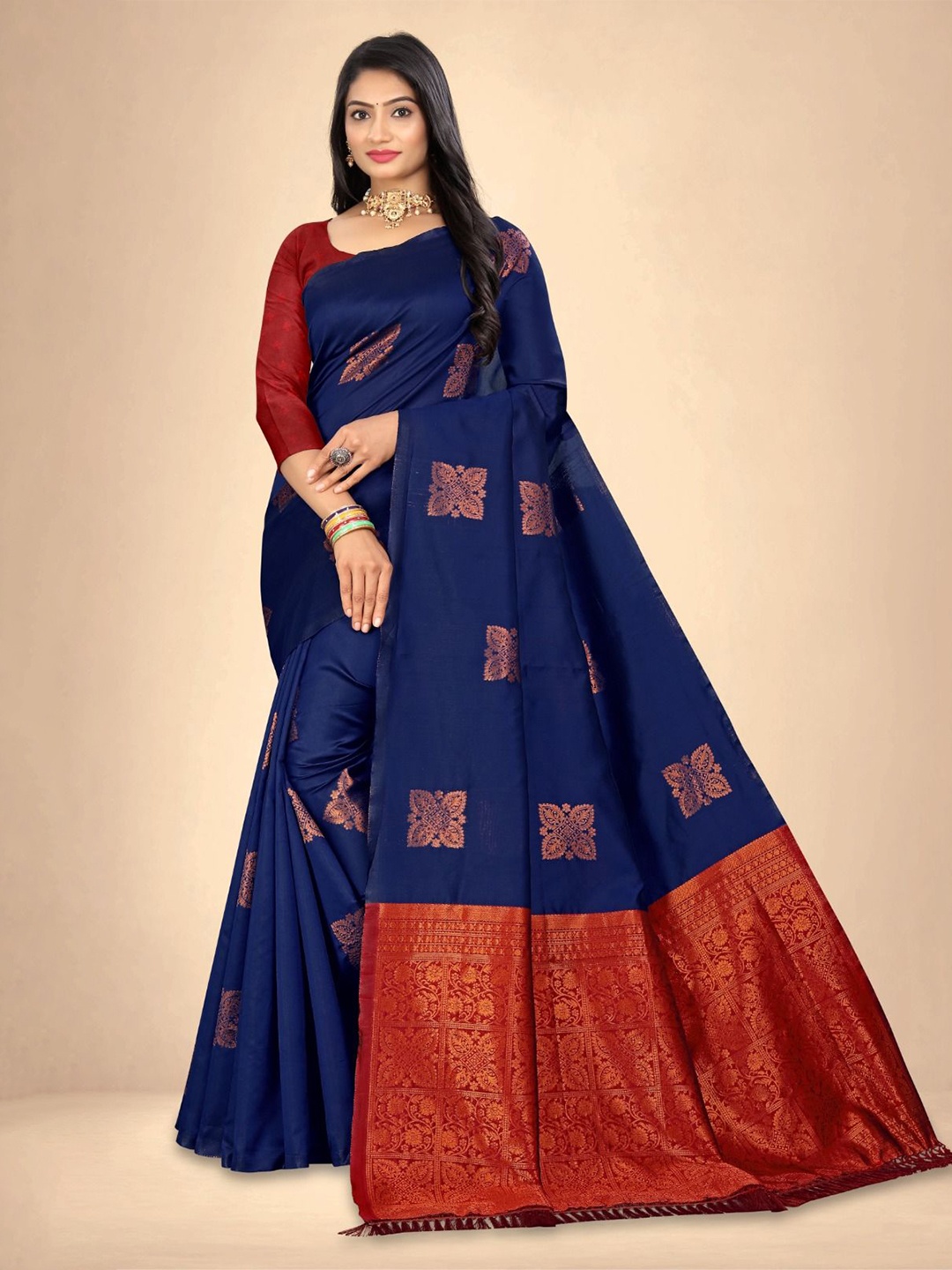 

Abhilasha Woven Design Zari Pure Silk Kanjeevaram Saree, Navy blue