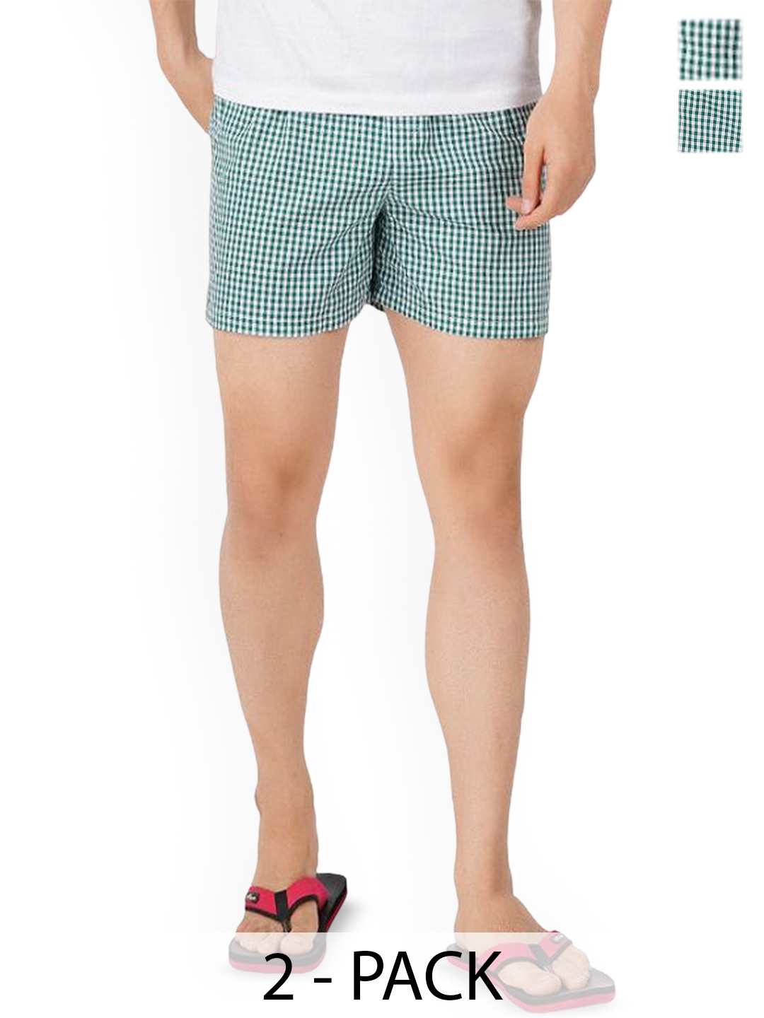

Unibro Pack Of 2 Checked Boxers UBSHORTS_WS5, Green
