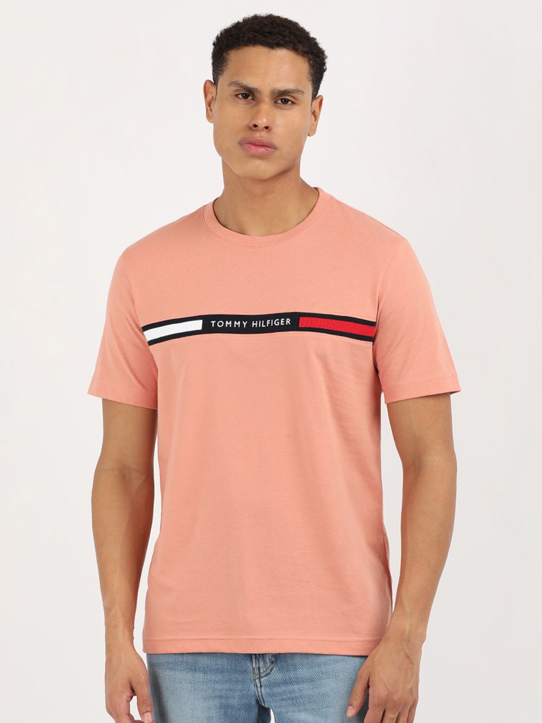 

Tommy Hilfiger Men Typography Printed Round Neck Cotton T-shirt, Pink