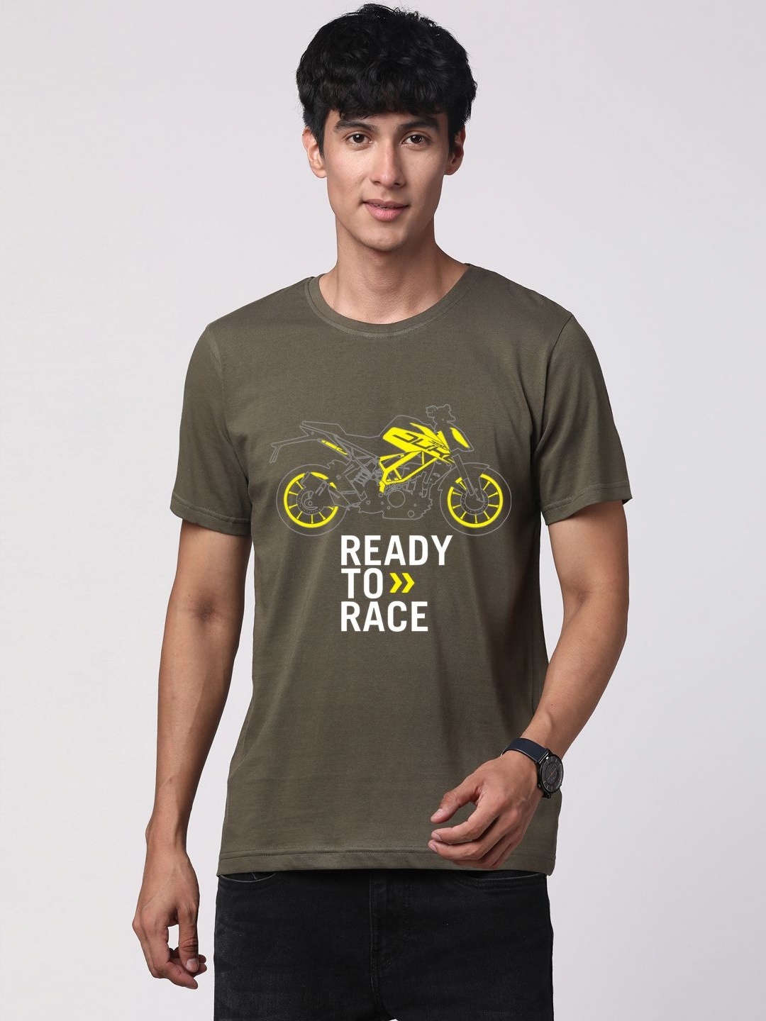 

ADRO Men Graphic Printed Round Neck Cotton T-shirt, Olive