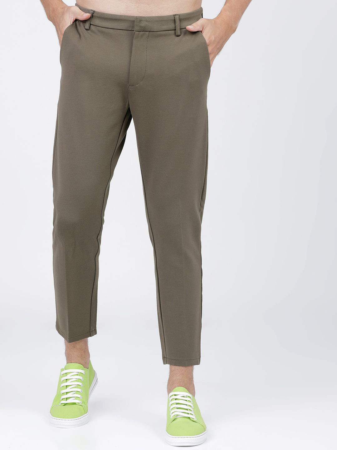 

HIGHLANDER Men Solid Slim Fit Mid-Rise Chinos Trousers, Olive