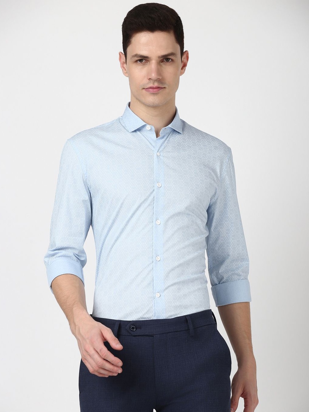 

Peter England Men Spread Collar Abstract Printed Cotton Slim Fit Formal Shirt, Blue