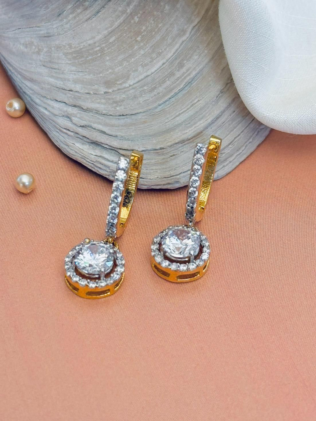 

DURGA INTERNATIONAL 92.5 Sterling Silver Gold-Plated Stones Studded Classic Drop Earrings