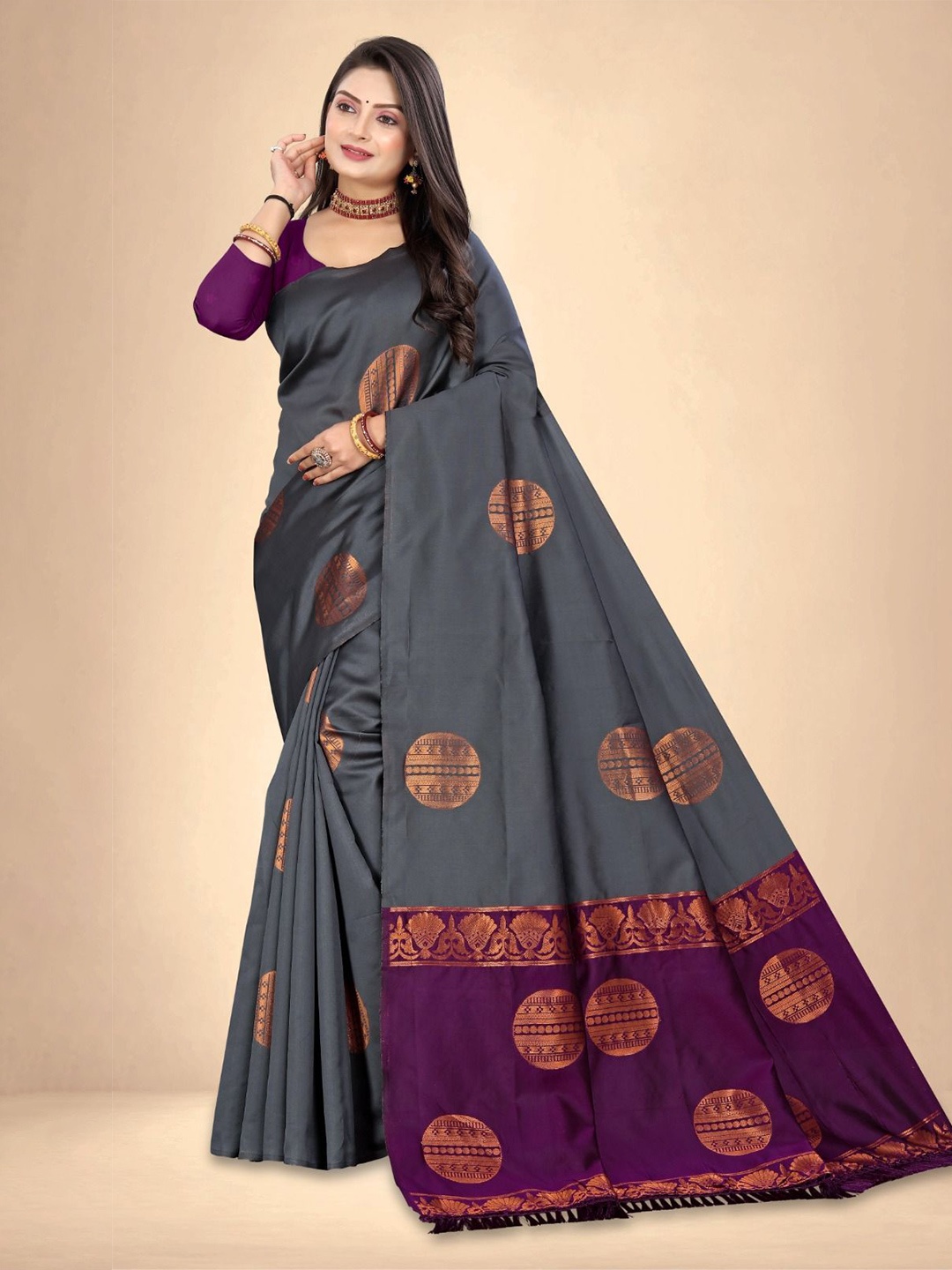 

Abhilasha Woven Design Zari Pure Silk Kanjeevaram Saree, Grey