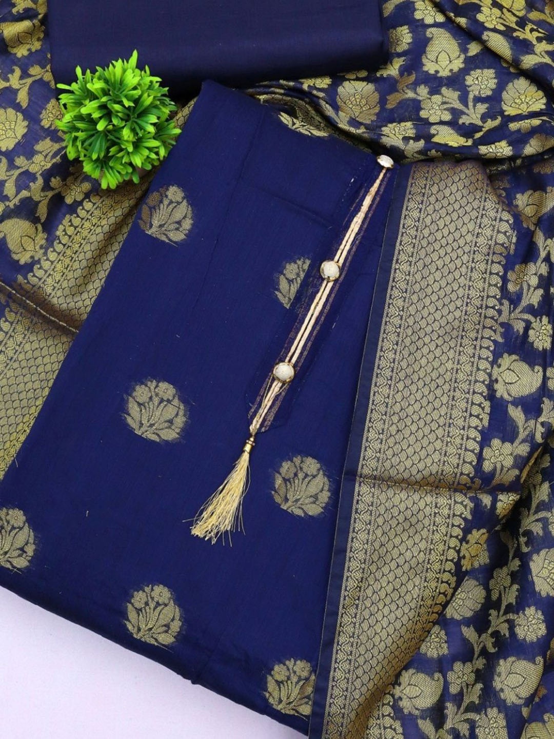 

Aika Woven Designed Pure Silk Unstitched Dress Material, Navy blue