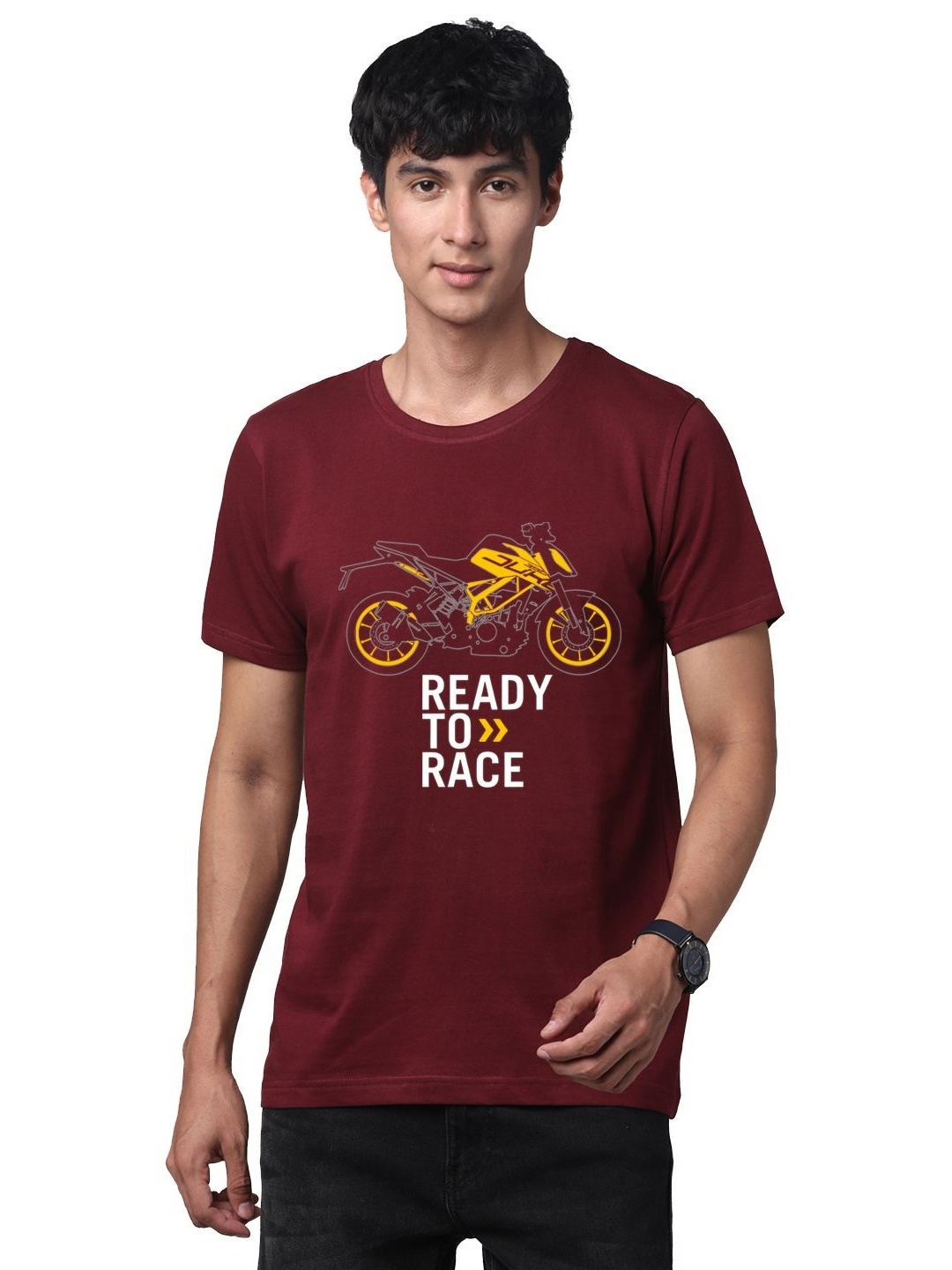 

ADRO Men Graphic Printed Round Neck Cotton T-shirt, Maroon