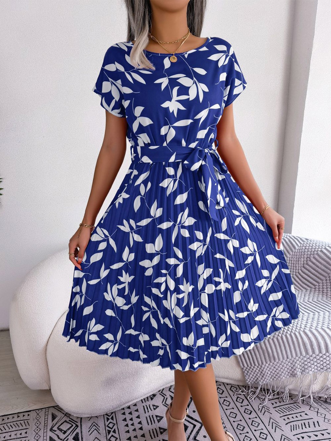

HERE&NOW Floral Printed Fit & Flare Dress, Blue
