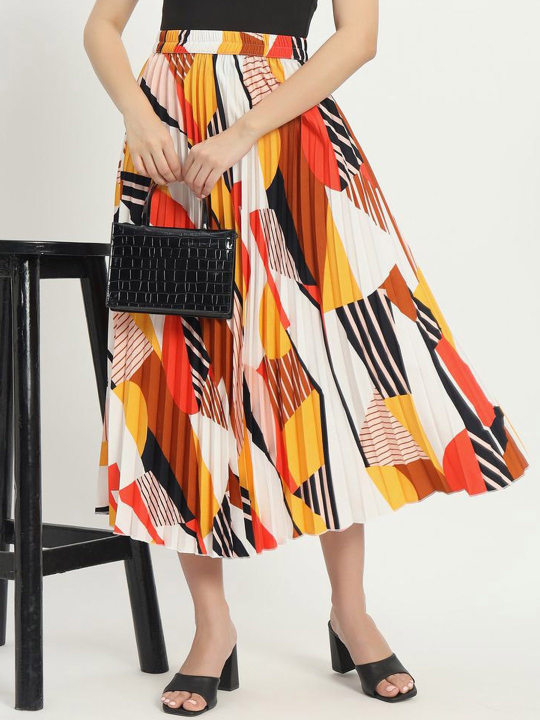 

OTABU Abstract Printed A-Line Maxi Skirt, White