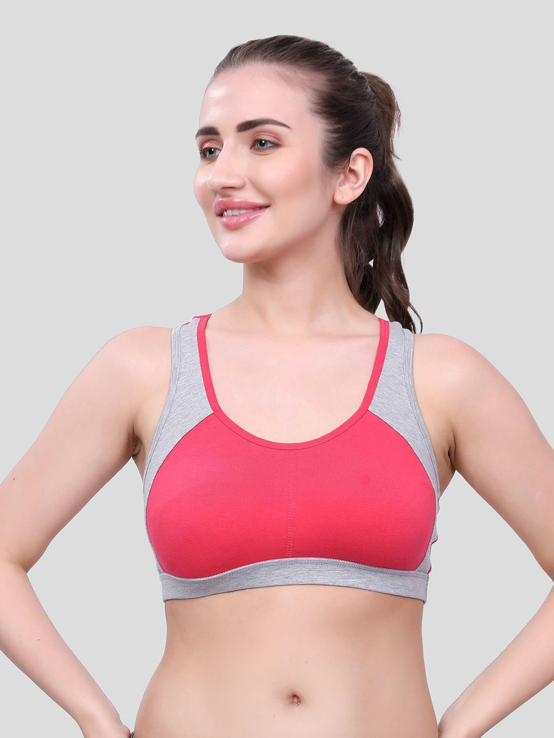 

Inner Amour Women Premium Comfort Cotton Hook Free Sports Non-Wired Removable Padding Bra, Pink