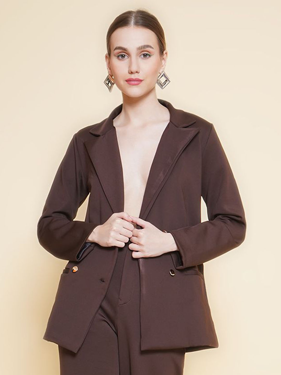 

BAESD Notched Lapel Single-Breasted Blazer, Brown