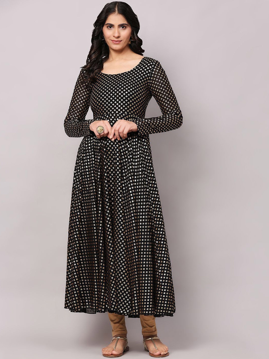 

Poshak Hub Ethnic Motifs Printed Georgette Anarkali Kurta, Black