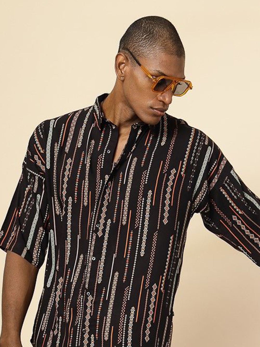 

Rigo Men Comfort Printed Casual Shirt, Black