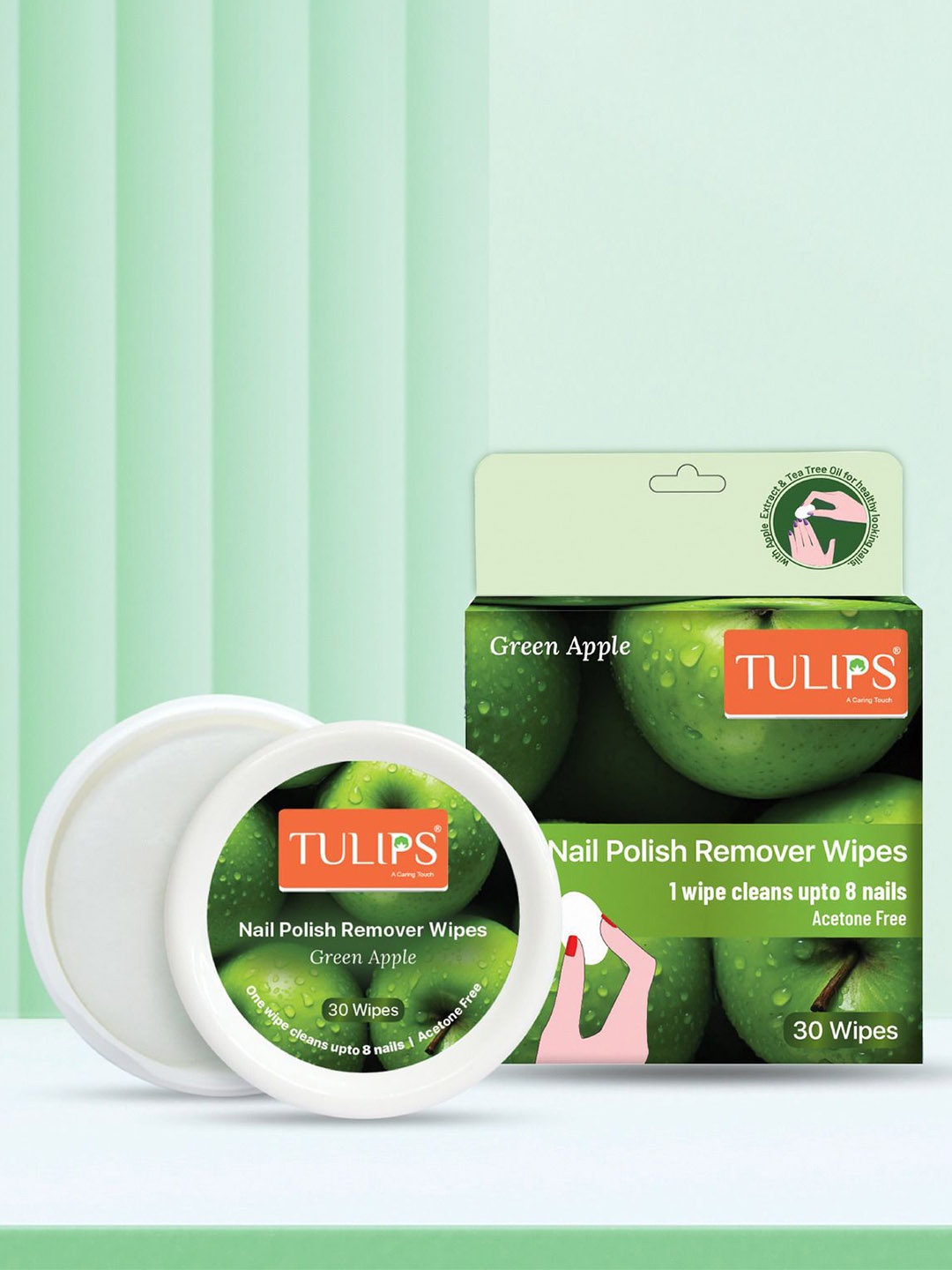 

TULIPS Set Of 4 Acetone Free Nail Polish Remover Wipes - 30 Wipes Each, Green