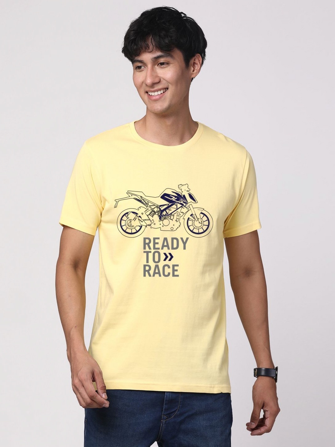 

ADRO Men Graphic Printed Round Neck Cotton T-shirt, Yellow