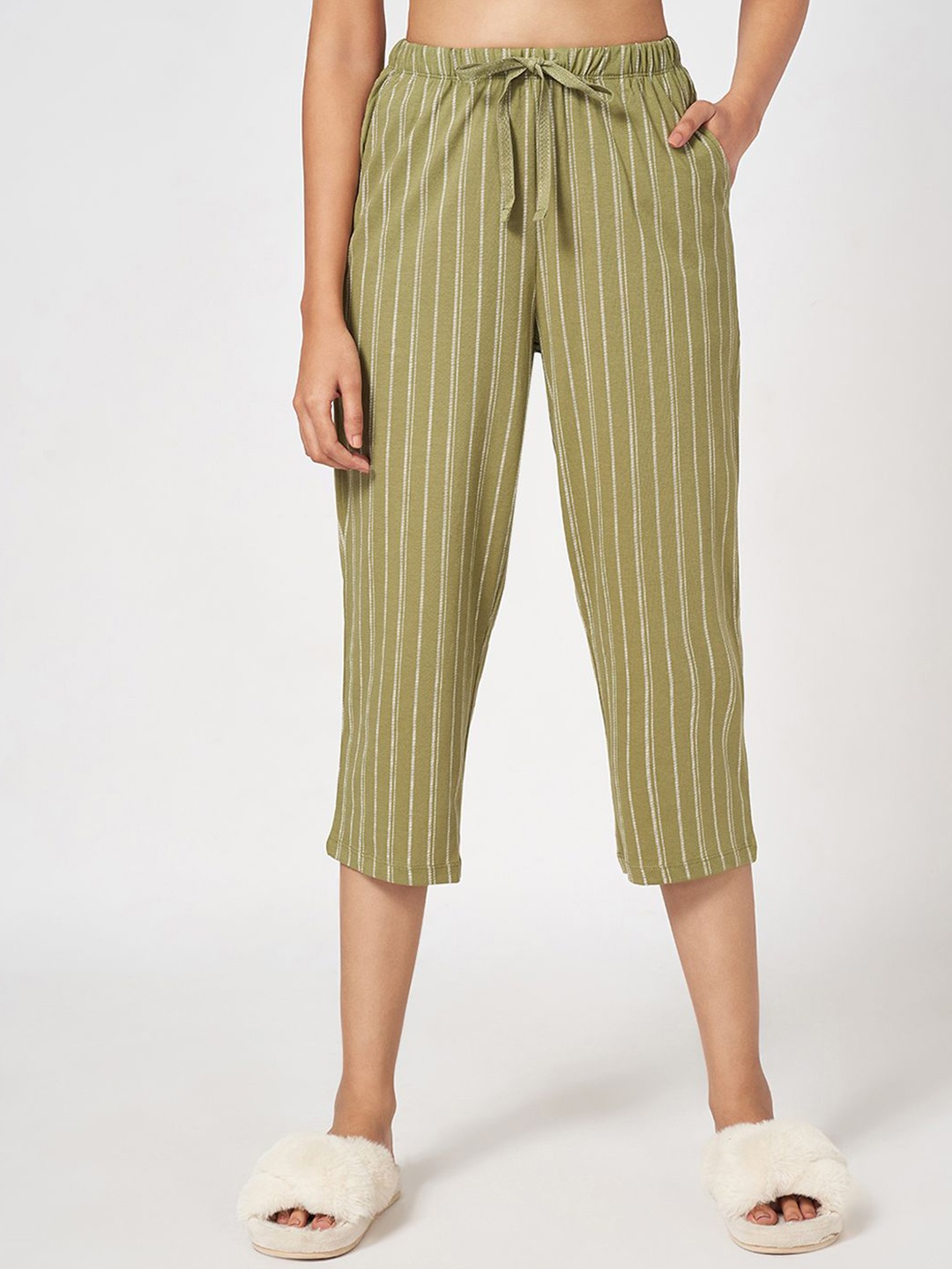 

Dreamz by Pantaloons Striped Lounge Pants, Olive
