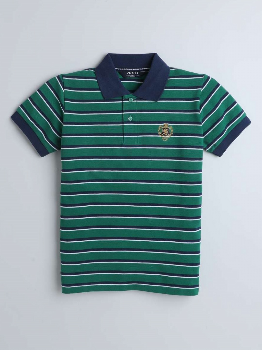 

CELSIUS Unisex Kids Striped Polo Collar Cotton T-shirt, Green