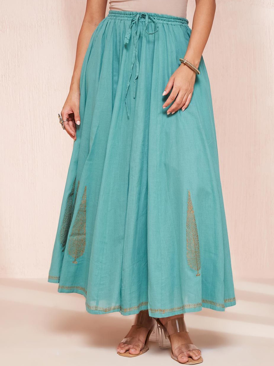 

Fabindia Women Self-Designed Flared Maxi Skirt, Turquoise blue