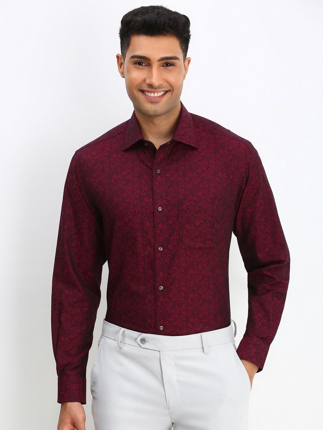 

Allen Solly Sport Men Spread Collar Floral Printed Cotton Formal Shirt, Maroon