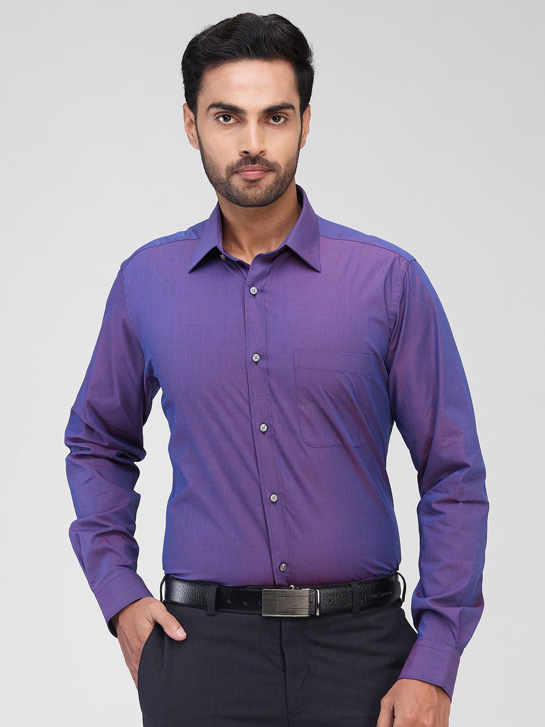 

Raymond Men Spread Collar Solid Cotton Slim Fit Formal Shirt, Violet