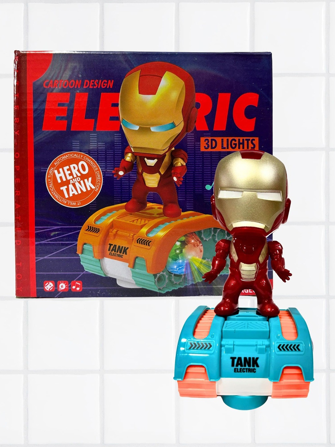 

PLANET of Toys Kids Ironman 360 Rotation Tank Toy With 3D Lights & Music, Red