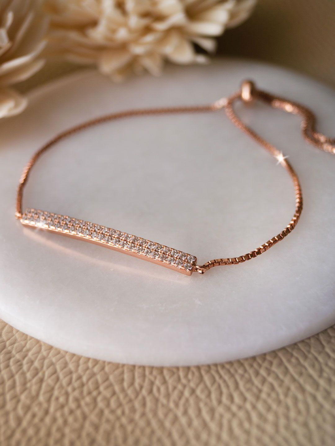 

MANNASH Sterling Silver Cubic Zirconia Rose Gold-Plated Link Bracelet