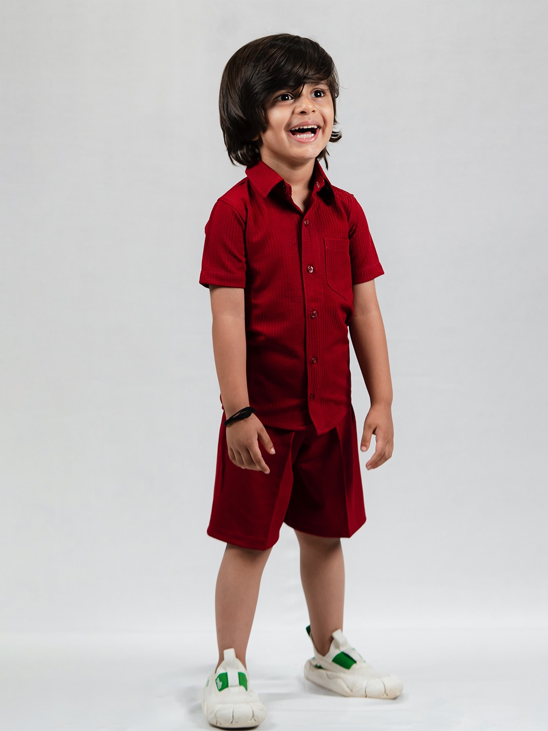 

Emblica Boys Checked Short Sleeves Shirt with Shorts, Maroon