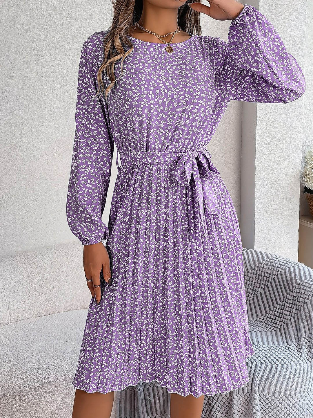 

HERE&NOW Floral Printed A-Line Dress, Purple