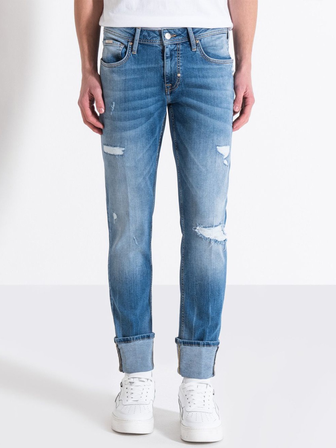 

Antony Morato Men Super Skinny Fit Low Distress Jeans, Blue