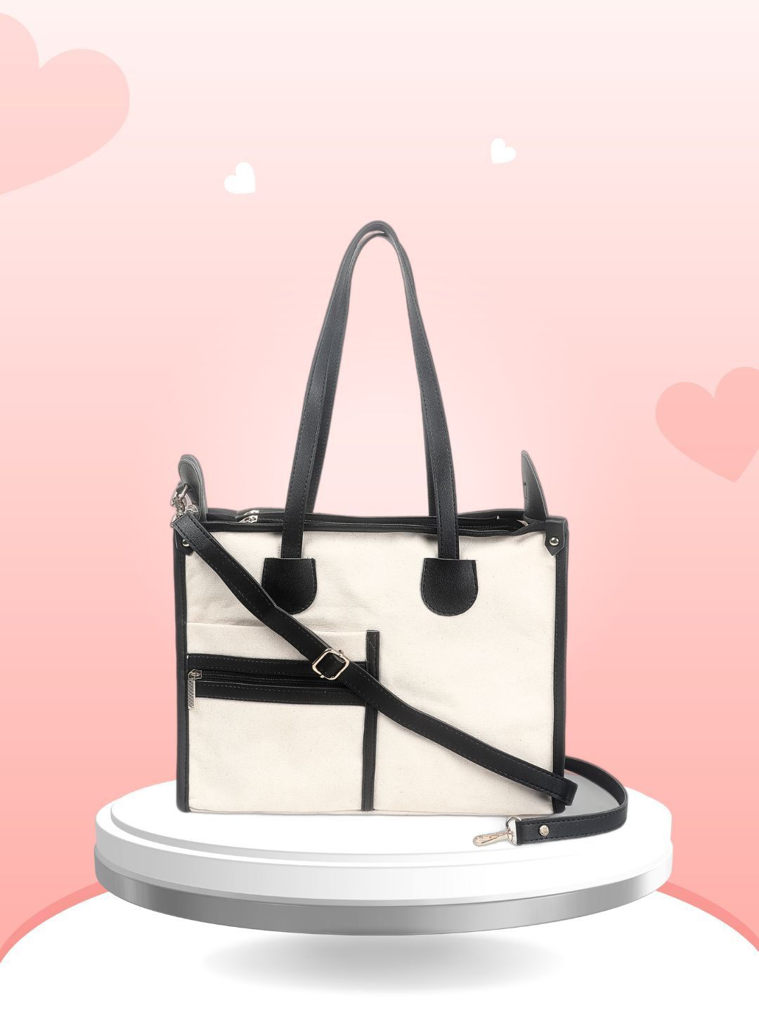 

yelloe Colourblocked Structured Shoulder Bag with Applique, Off white