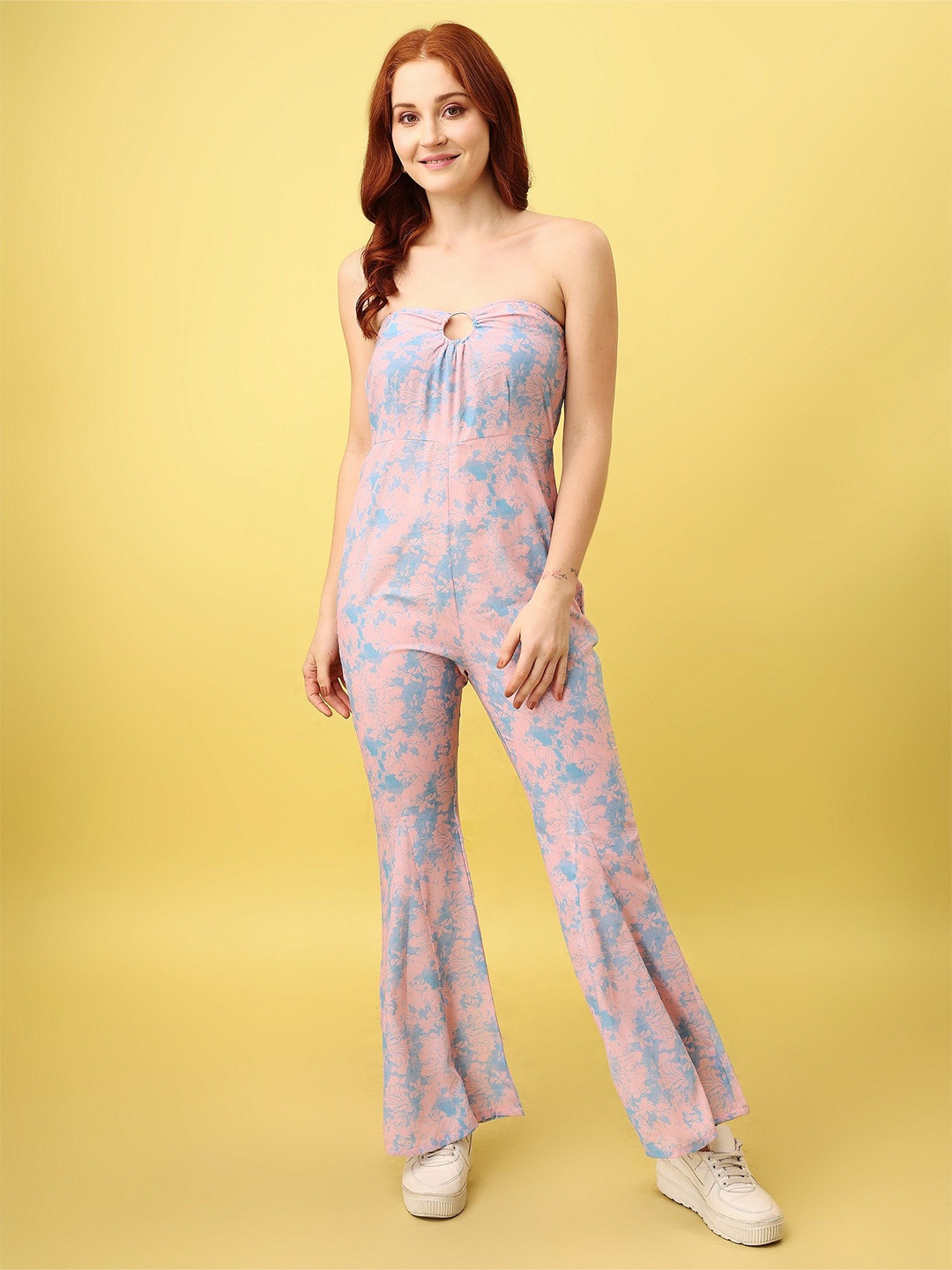 

Amarasha Strapless Printed Basic Jumpsuit, Peach