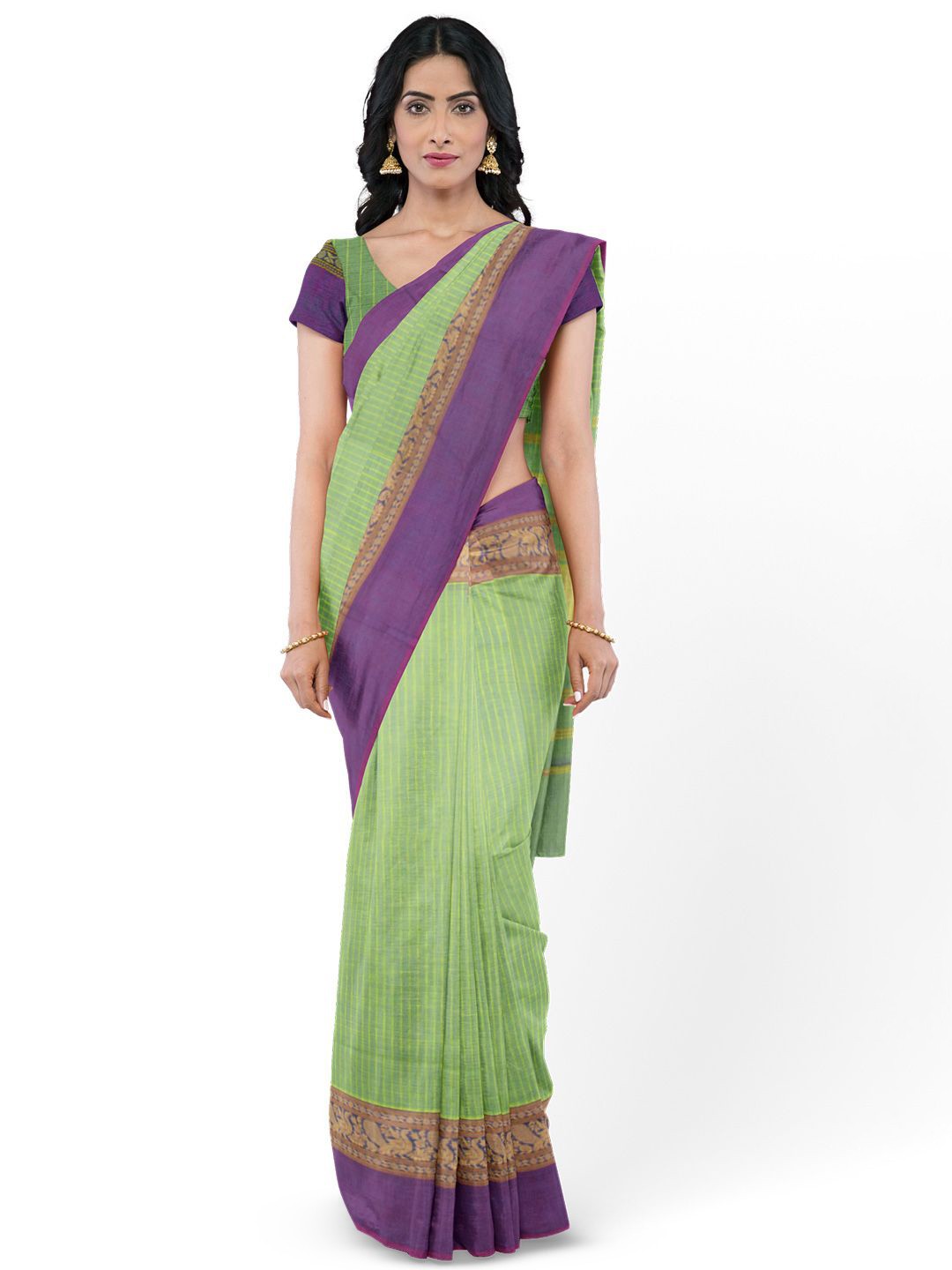 

Avishya Woven Design Pure Cotton Kanjeevaram Saree, Green