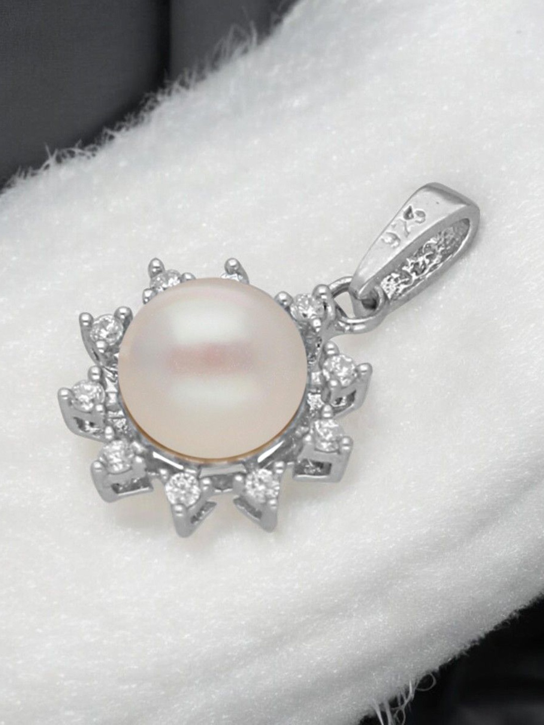 

Sri Jagdamba Pearls Dealer Silver Plated 92.5 Sterling Silver Circular Pendant