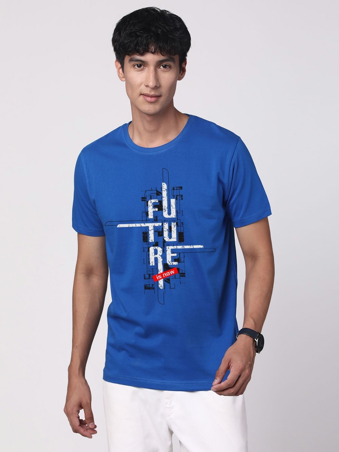 

ADRO Men Graphic Printed Round Neck Cotton T-shirt, Blue