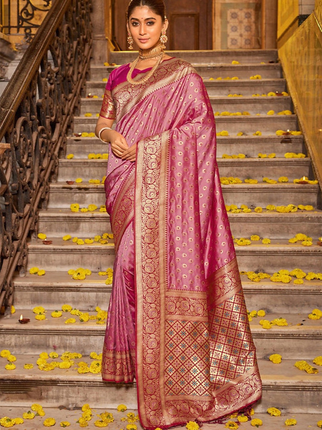 

MySilkLove Woven Design Zari Silk Banarasi Saree, Pink