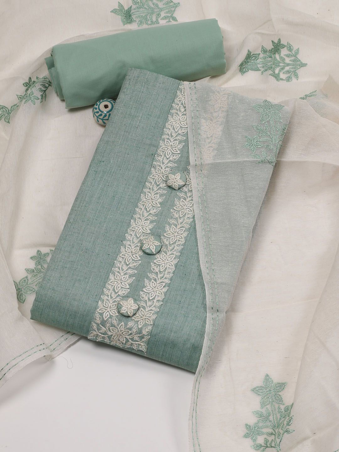 

Meena Bazaar Floral Embroidered Unstitched Dress Material, Green