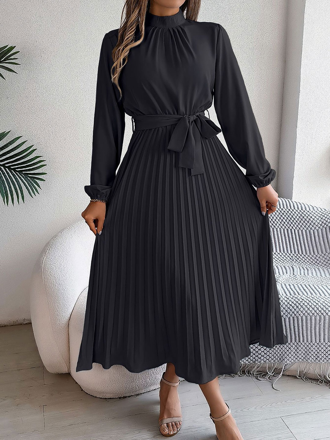 

HERE&NOW Solid Fit And Flare Dress, Black
