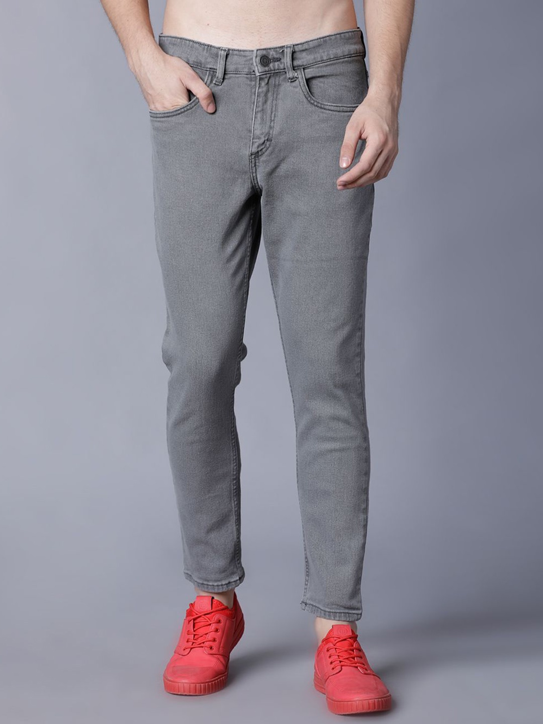 

HIGHLANDER Men Tapered Fit Clean Look Stretchable Jeans, Grey
