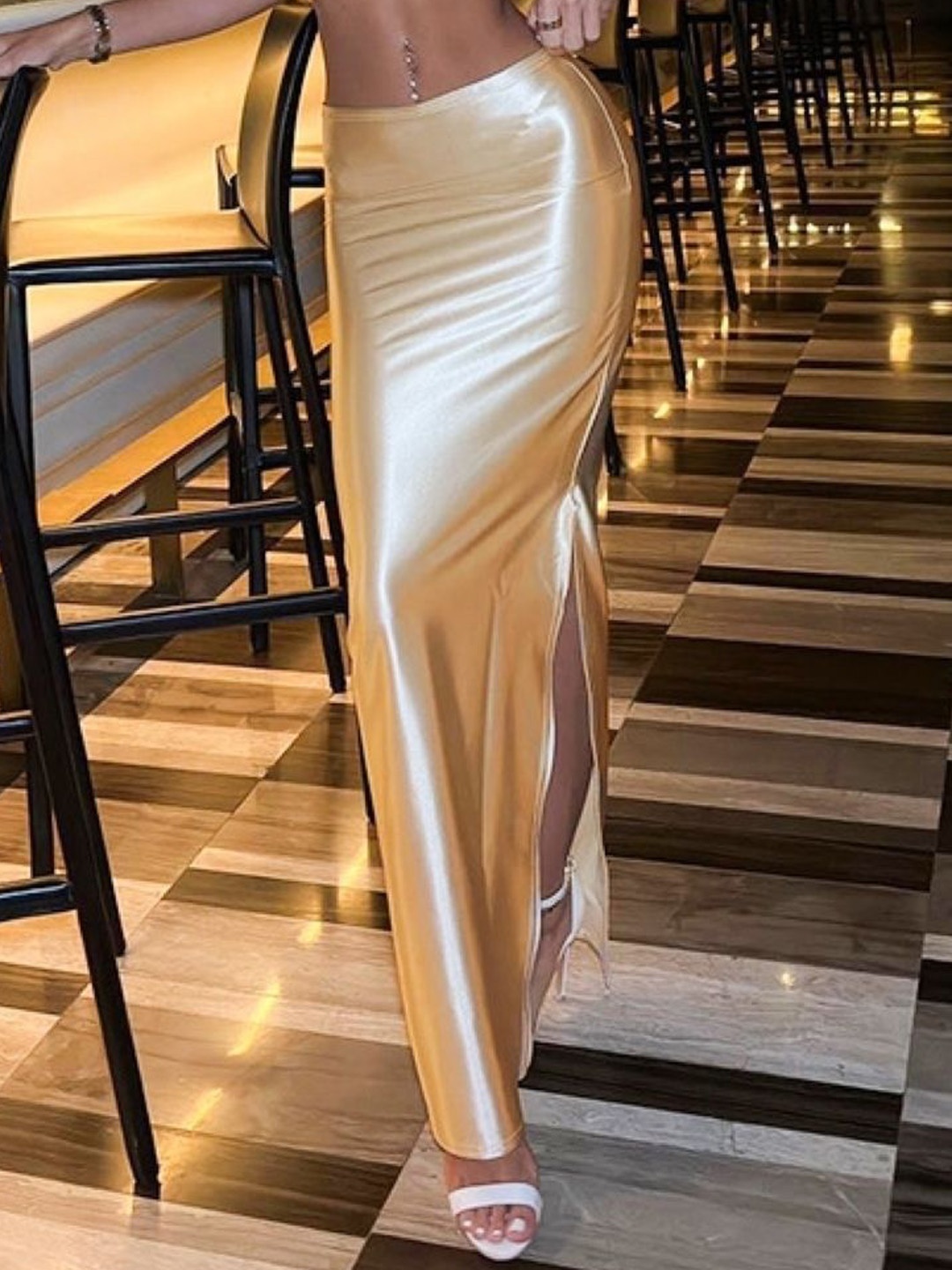 

KPOP Maxi Pencil Skirt, Gold