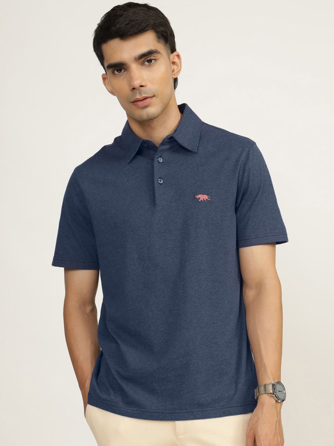 

Andamen Men Solid Polo Collar Cotton T-shirt, Blue
