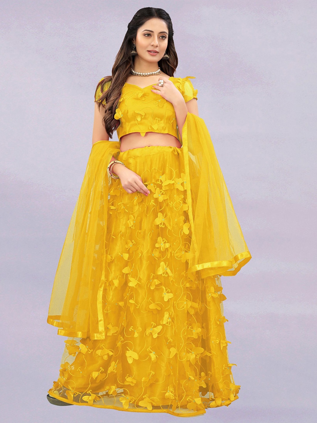 

Aika Embroidered Thread Work Semi-Stitched Lehenga & Unstitched Blouse With Dupatta, Yellow