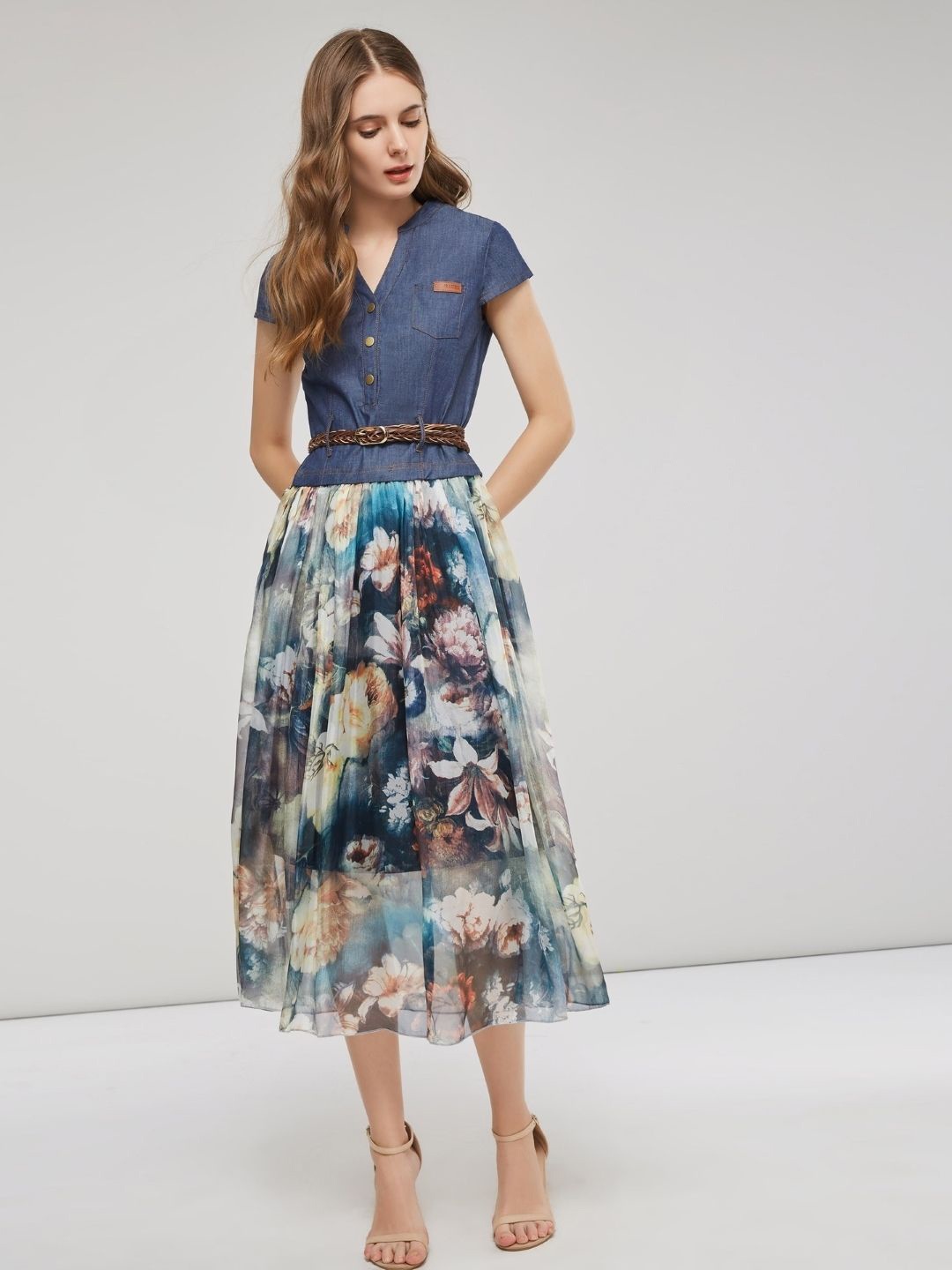 

KPOP Floral Print A-Line Maxi Dress, Blue