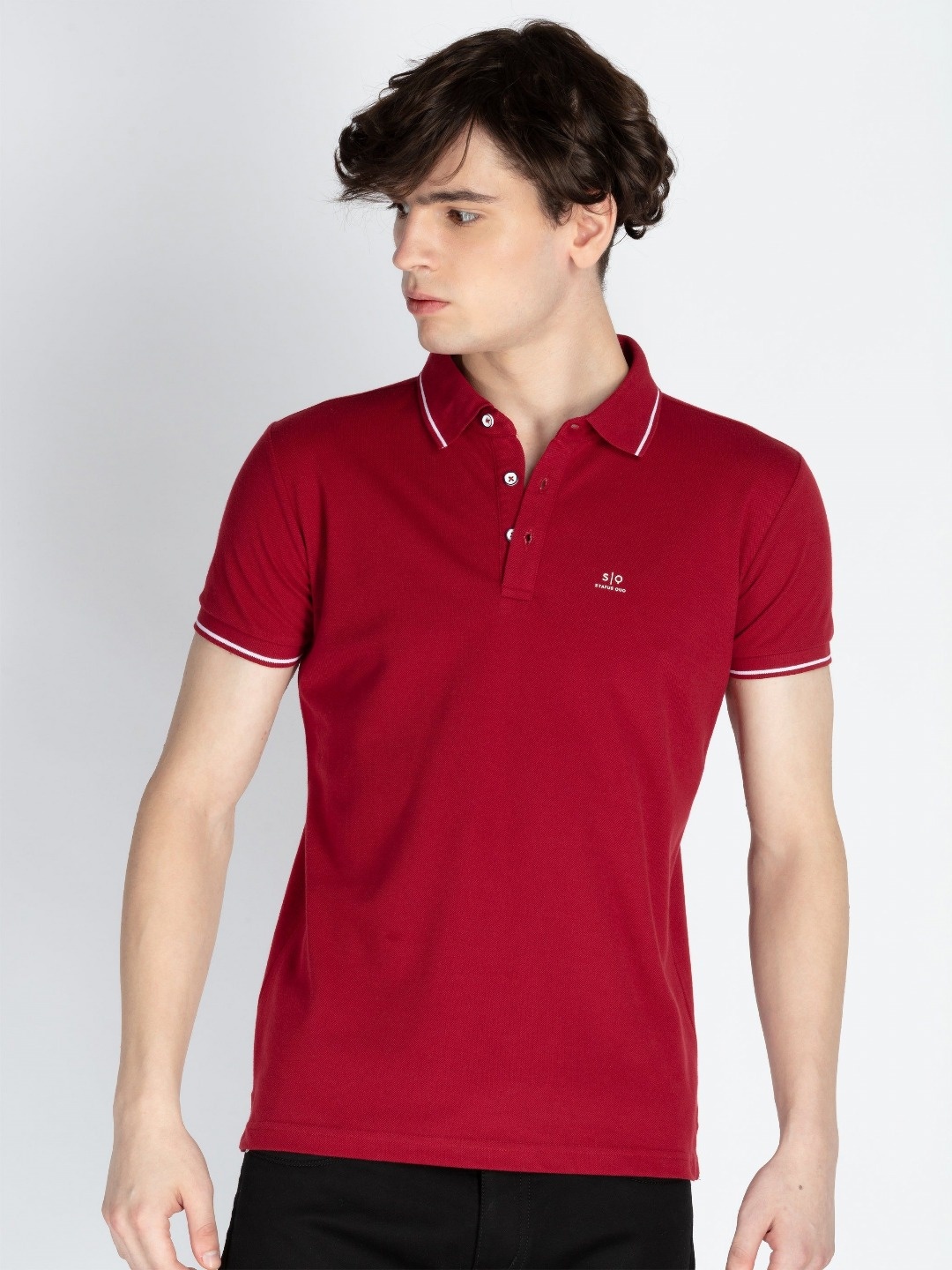 

Status Quo Men Solid Polo Collar Cotton Slim Fit T-shirt, Pink