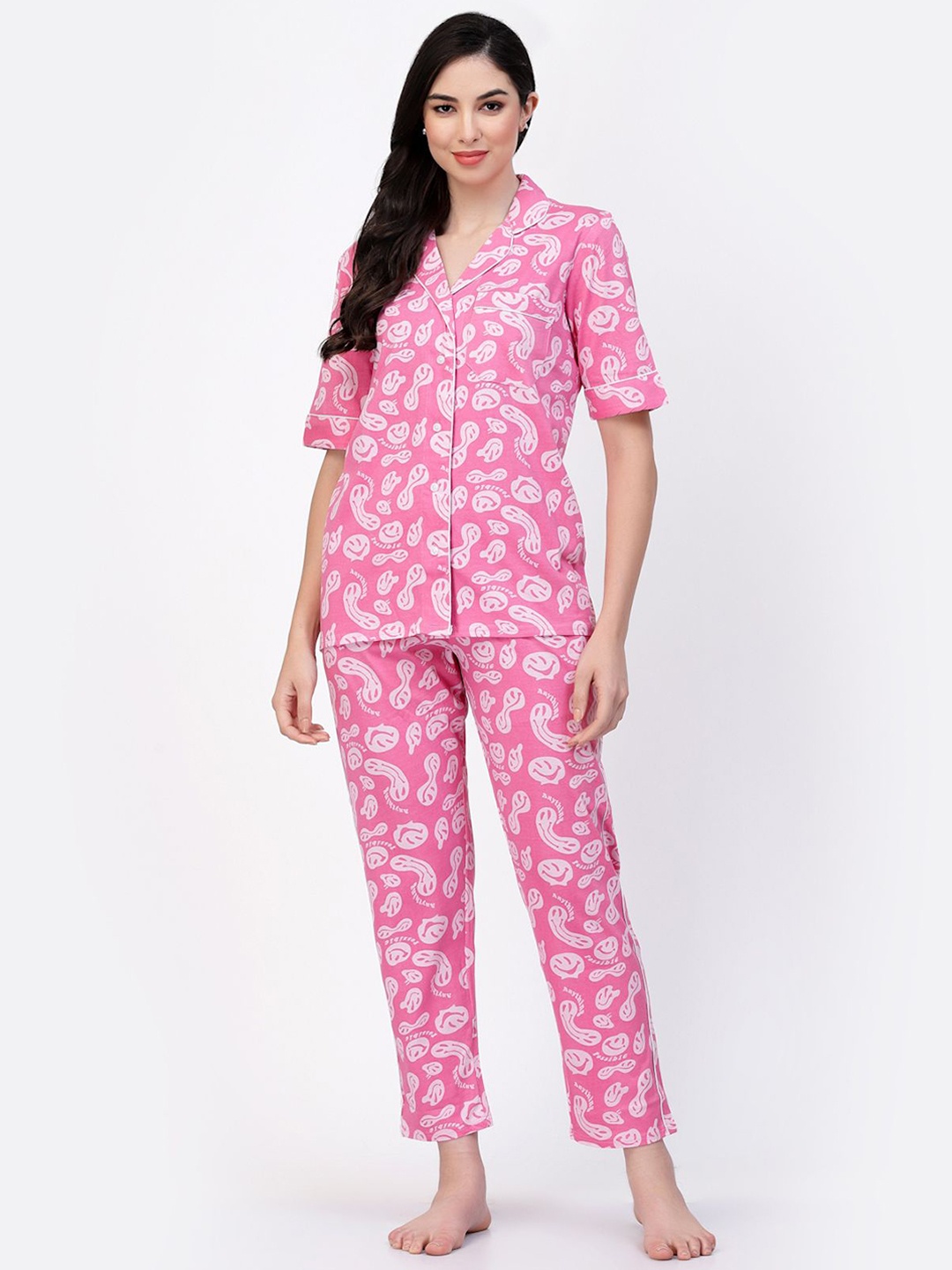 

SHYAM SONS FLAIR Ethnic Motifs Women Printed Night suit, Pink