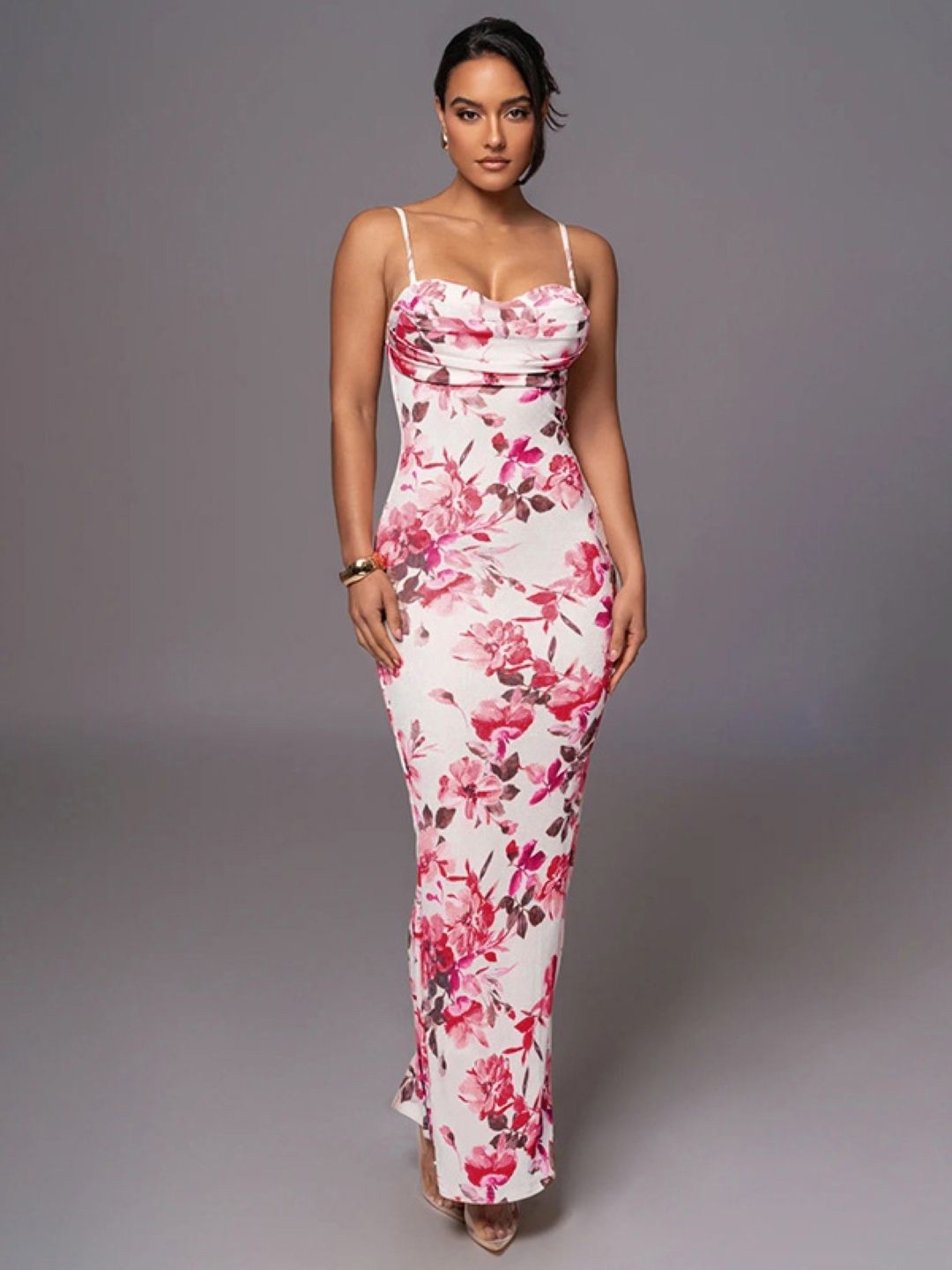 

KPOP Floral Print Bodycon Maxi Dress, White