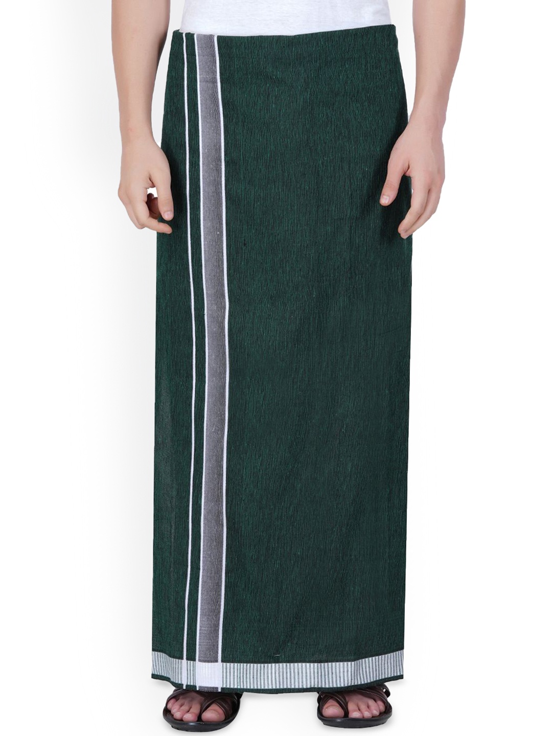 

ETHAZH Men Cotton Traditional Single Dhoti with Border, Green