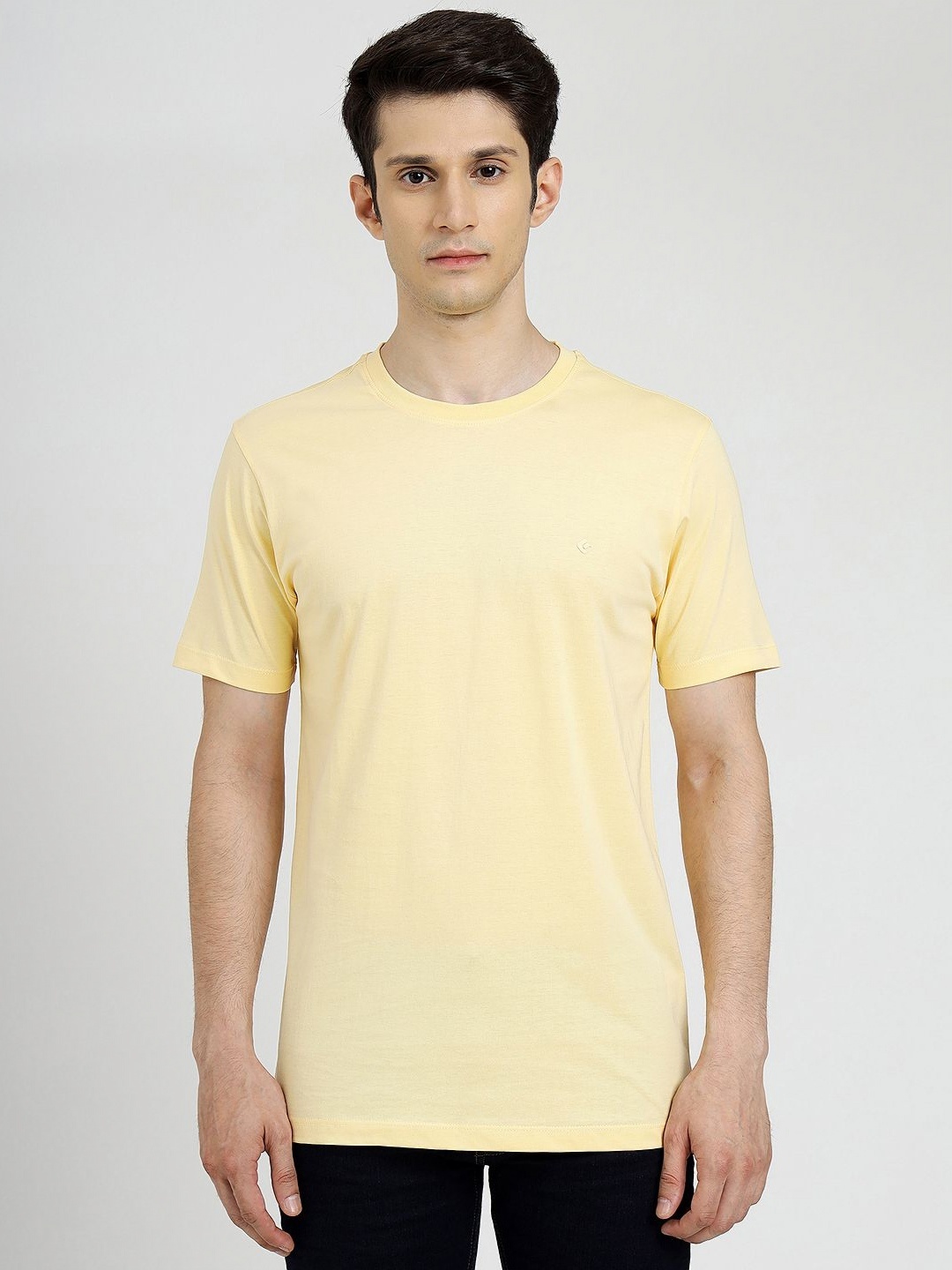 

Greenfibre Men Solid Round Neck Pure Cotton Slim Fit T-shirt, Yellow