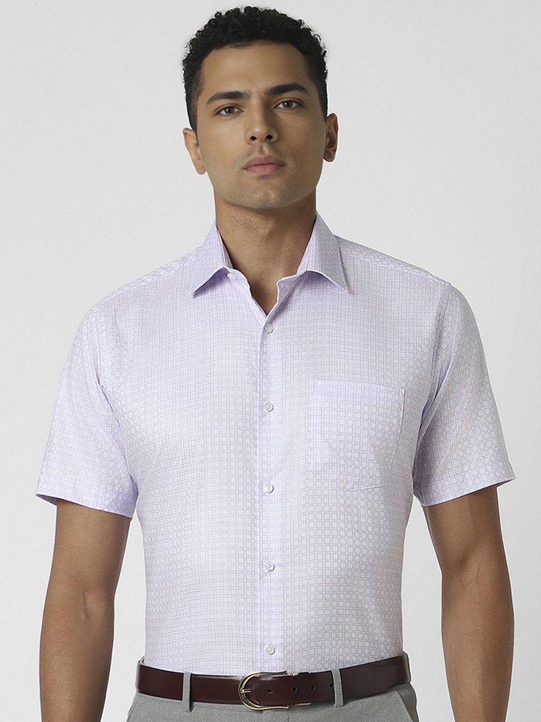 

Van Heusen Men Spread Collar Checked Cotton Formal Shirt, Purple